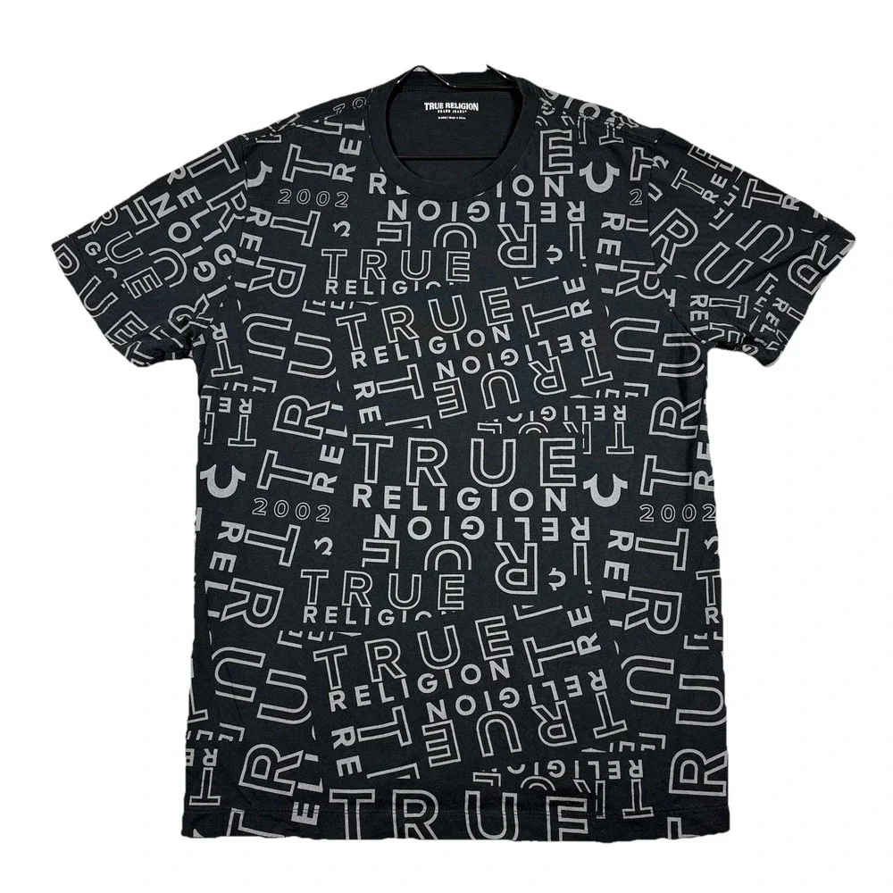 True Religion Shirt Mens XL Short Sleeve Crew Neck Lightweight‎ All Over Print
